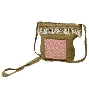 Pink Scale Printed Front Pocket Crossbody Purse (ONE-OF-A-KIND Linen Boho Bag)!